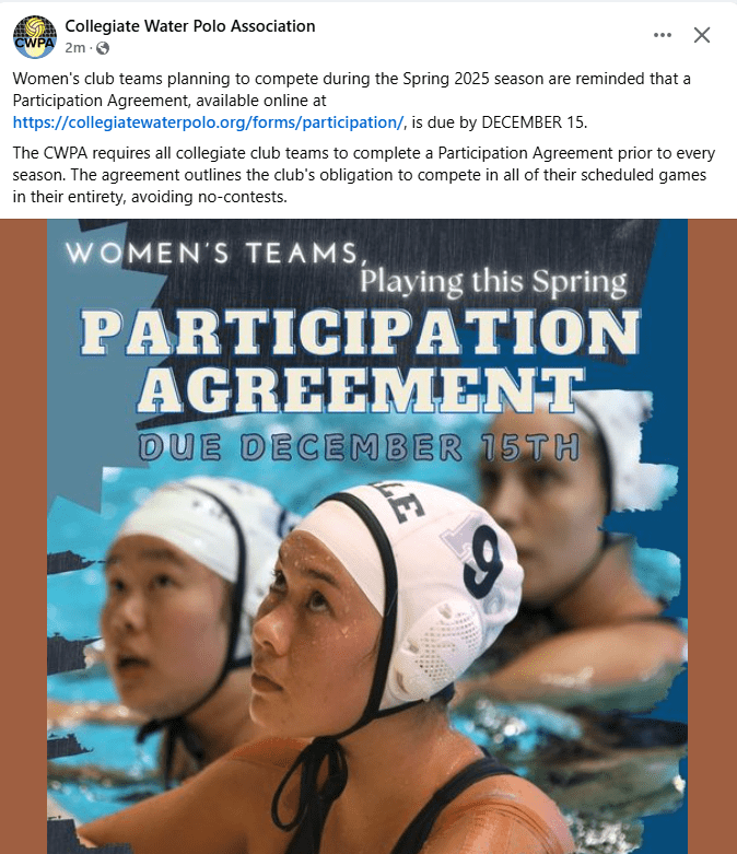 Water polo participation agreement with CWPA